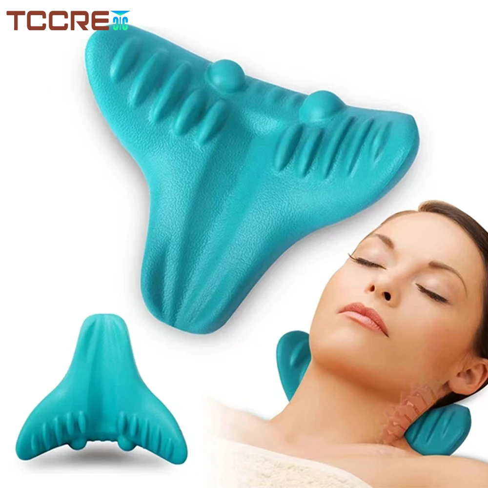 Neck Stretcher Neck Shoulder Relaxer Spine Alignment Pillow Cervical Traction Device with Massage Point for Muscle Pain Relief