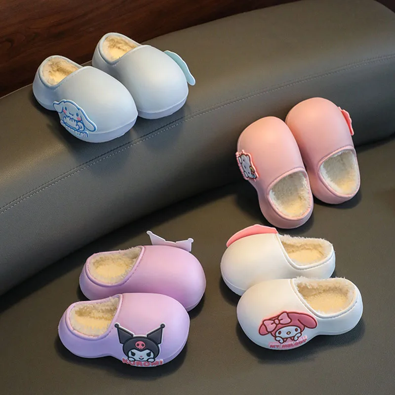 

New Kawaii Sanrio Cinnamoroll Kuromi My Melody Hello Kitty Slippers Cute Anime Warm Non-Slip Home Shoes Toys Funny Kids Gift Y2K