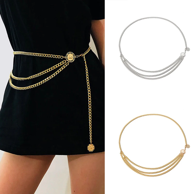 

Retro Women Belts For Waistbands Jewelry Dress Waist Chain Coin Pendant Belts All-match Multilayer Long Tassel For Party