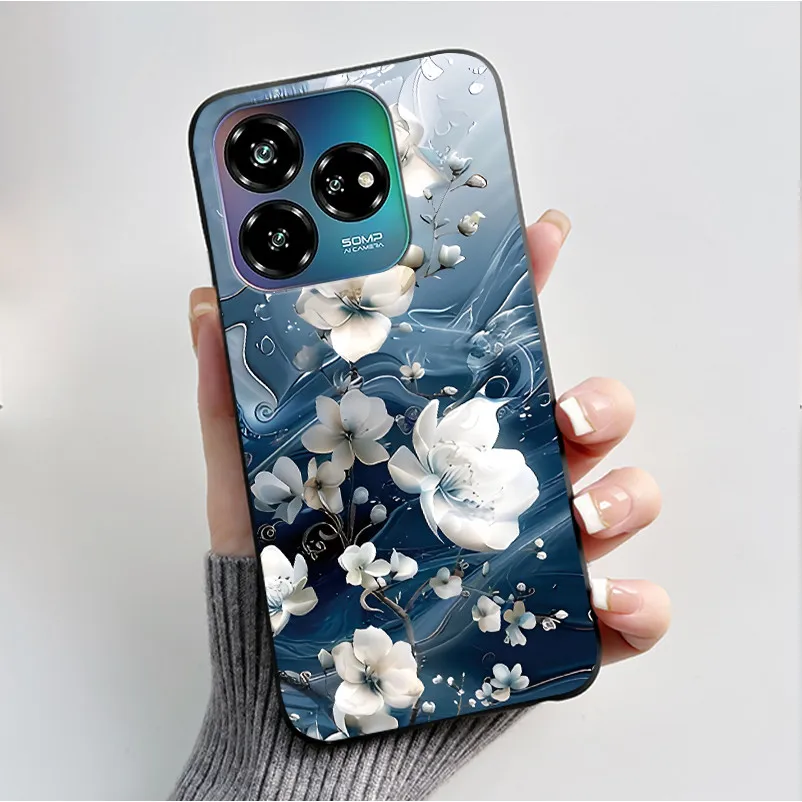 Black Soft Silicone Case with Cute Flower Cartoon Design