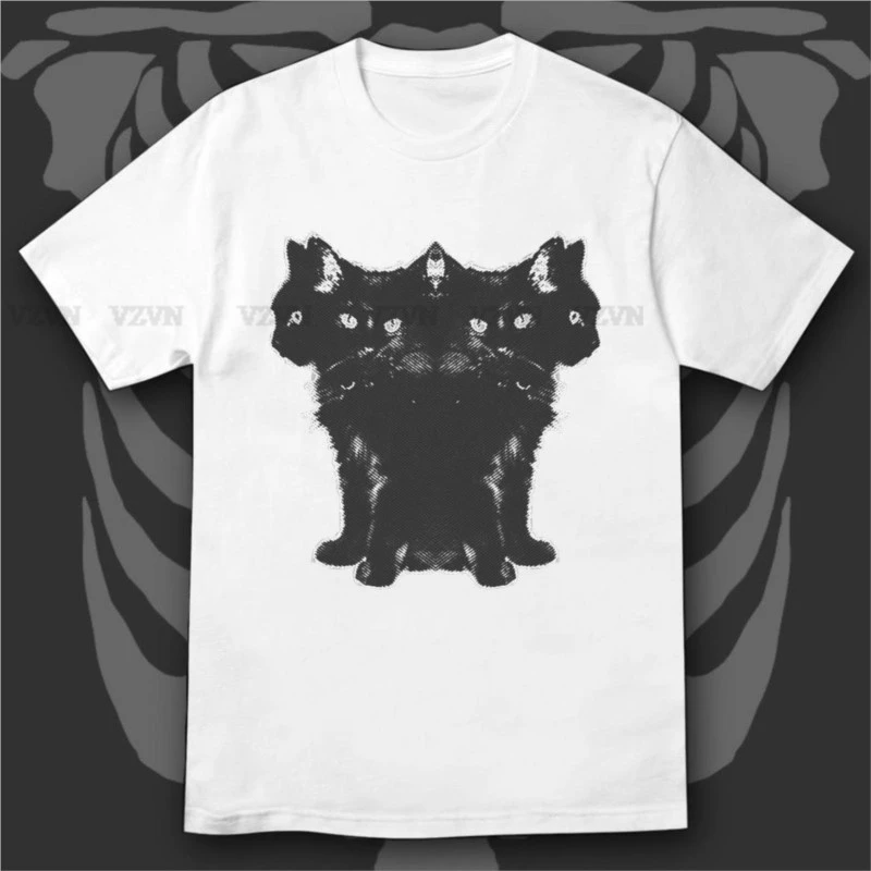 

Fun Vintage Women Casual Baby Tee Streetwear Aesthetic Short Sleeve T-Shirt Y2k Clothes Gothic Emo Girl Croped Tops Cat Print