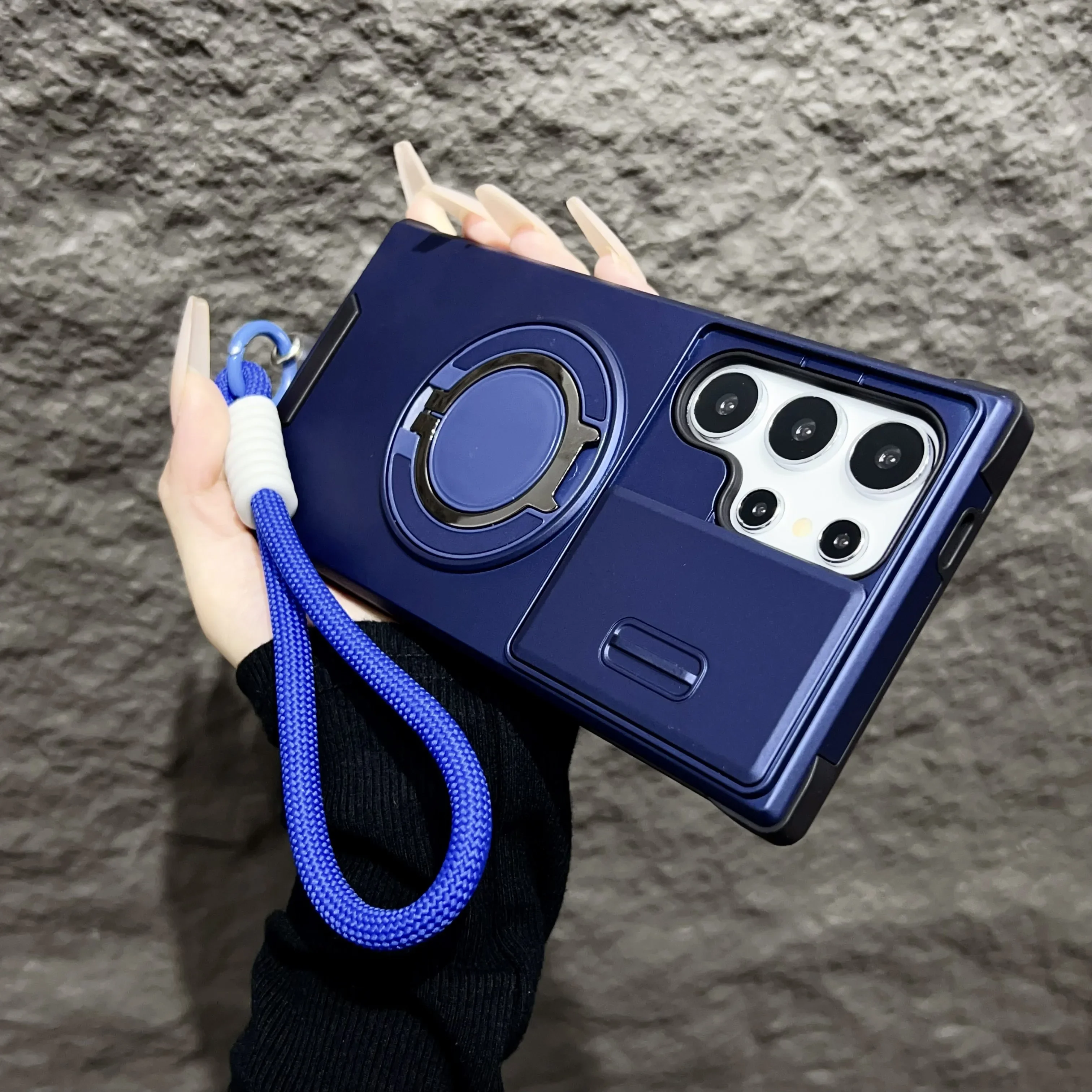 Rugged Armor Case with Lanyard, Ring Stand, and Slide Camera Protector