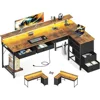 61" L Shaped Desk with 7 File Drawers, Gaming Desk with LED Light & Power Outlet, Reversible Home Office Desk 1