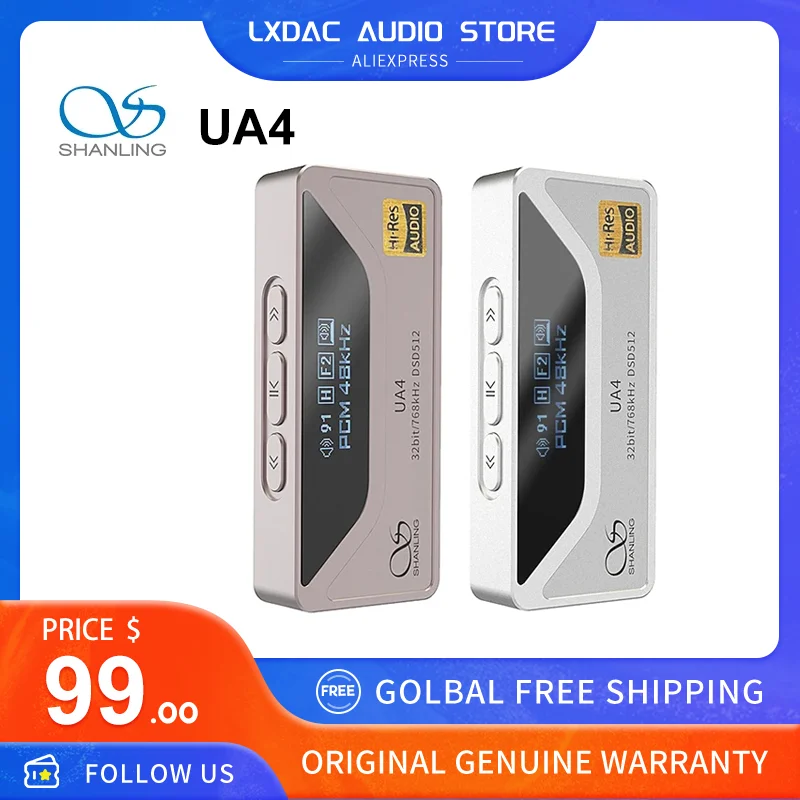 

SHANLING UA4 MQA Portable USB DAC AMP Headphone Amplifier Hi-Res Audio ES9069Q 2* RT6863 chips PCM768 DSD512 3.5/4.4mm Output