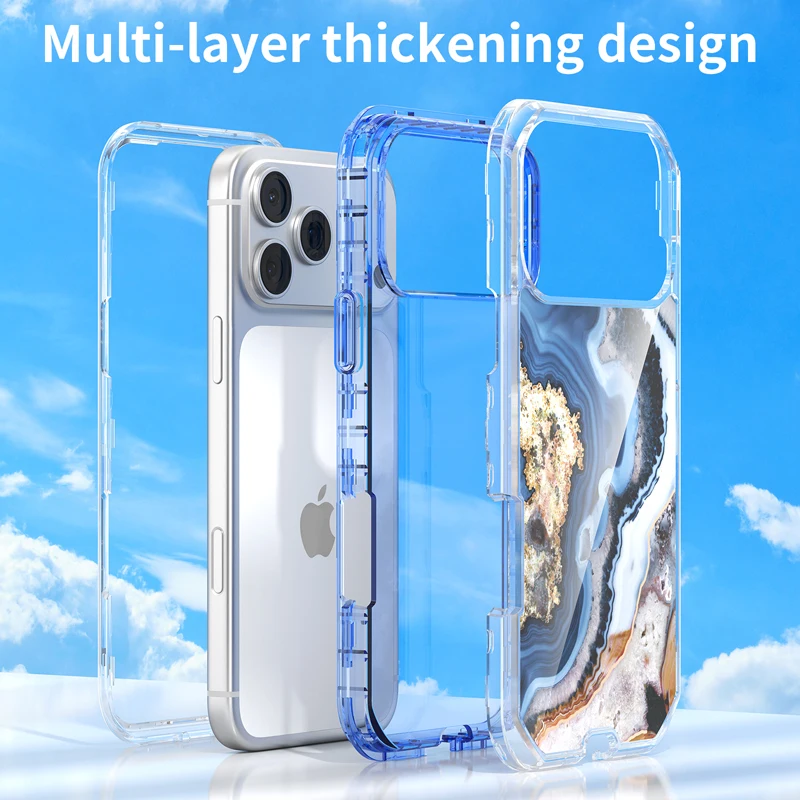 Electroplated Marble Pattern 3-in-1 Anti-Shock Phone Case