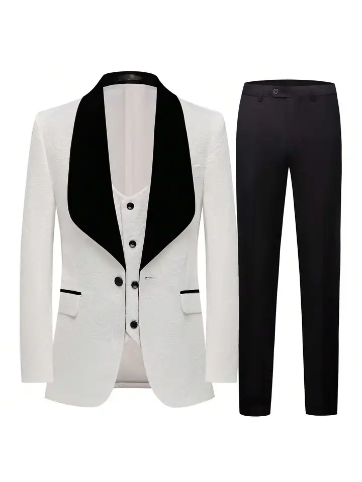 Mens Floral Tuxedo Jacquard Slim Suit Set