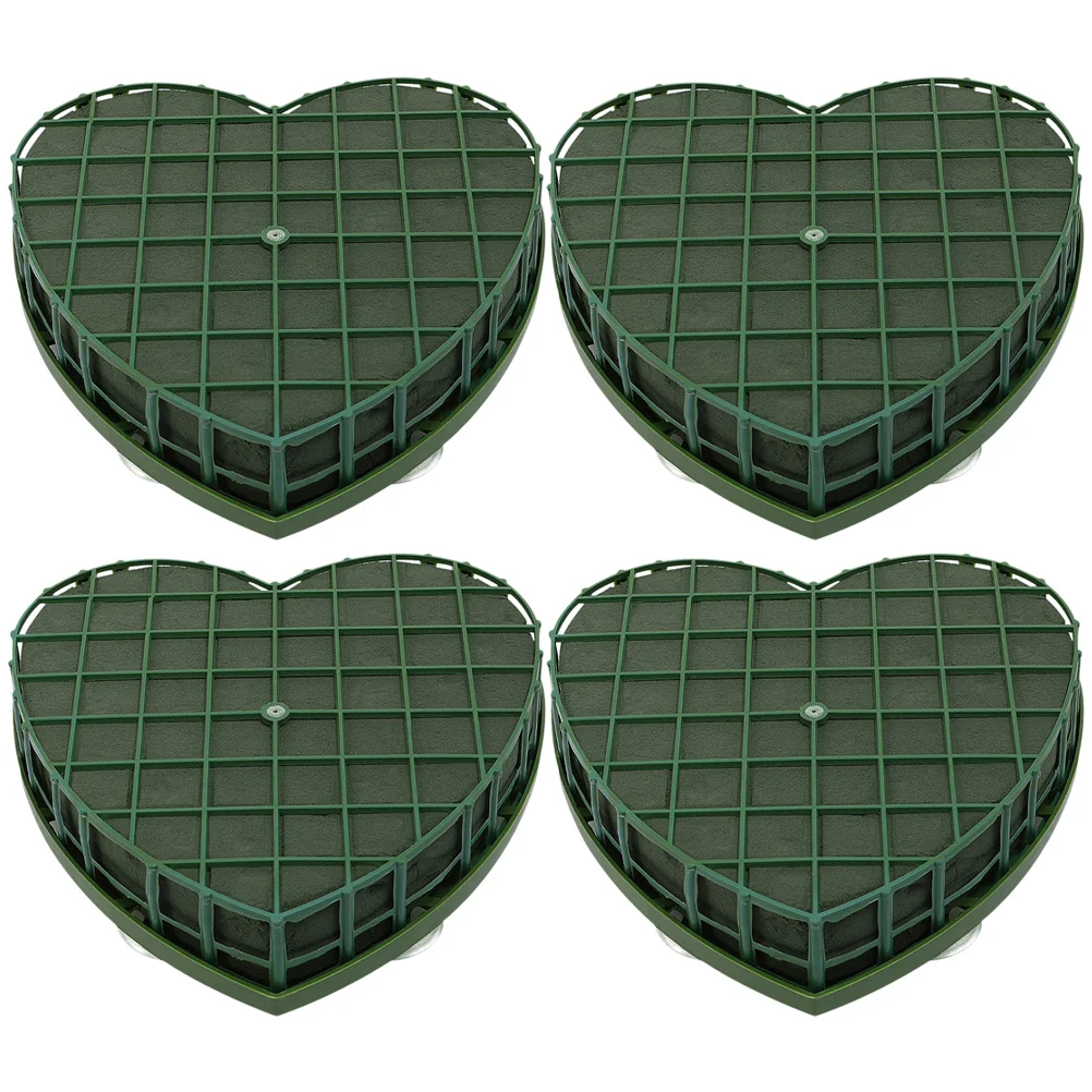 

4 Pcs Heart-Shaped Flower Mud Suction Cup Tray Floral Green Bricks Garland Wedding Car Decor Blocks Arrangements