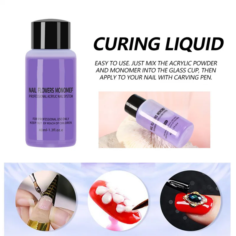 40ml Acrylic Nail Liquid Monomer Non Yellowing Manicure Crystal Powder Carving Fluid Nail Crystal Liquid Women Girls Decor nail powder manicure tools nail acrylic liquid acrylic nail powder nail kit nail tools