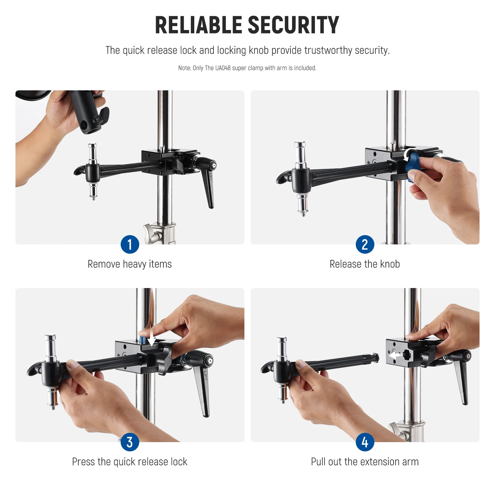 NEEWER Super Clamp with 6" Extension Arm, 5/8" Stud, 2.4" Jaw Grip Heavy Duty Crab Pole Clamp for Round Pipe Flat Surface