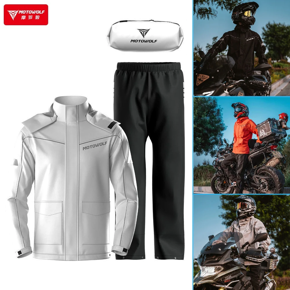 MOTOWOLF Motorcycle Raincoat For Men & Women Waterproof Rain Suit Reflective Breathable Lightweight 2 Pieces Rainwear