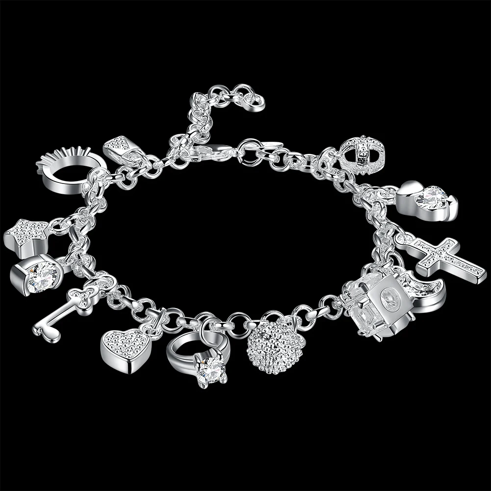 

Hot Street fashion 925 Sterling Silver fine Zircon heart key Pendant Bracelet for woman party Gifts wedding accessories Jewelry