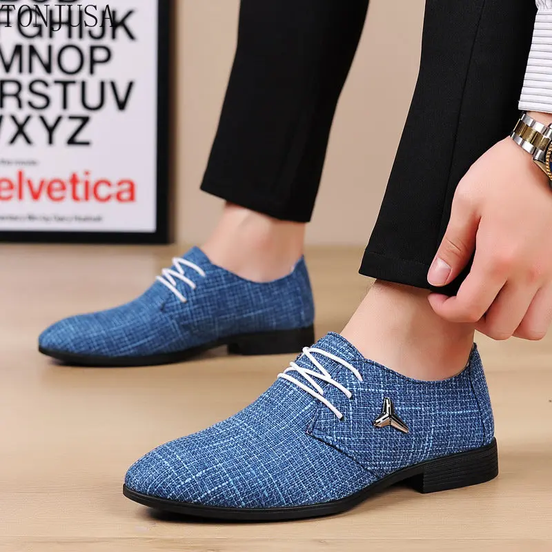 

Men Formal Leather Shoes Cloth Linen Breathable Lattice Non Slip Wearable Casual Dress