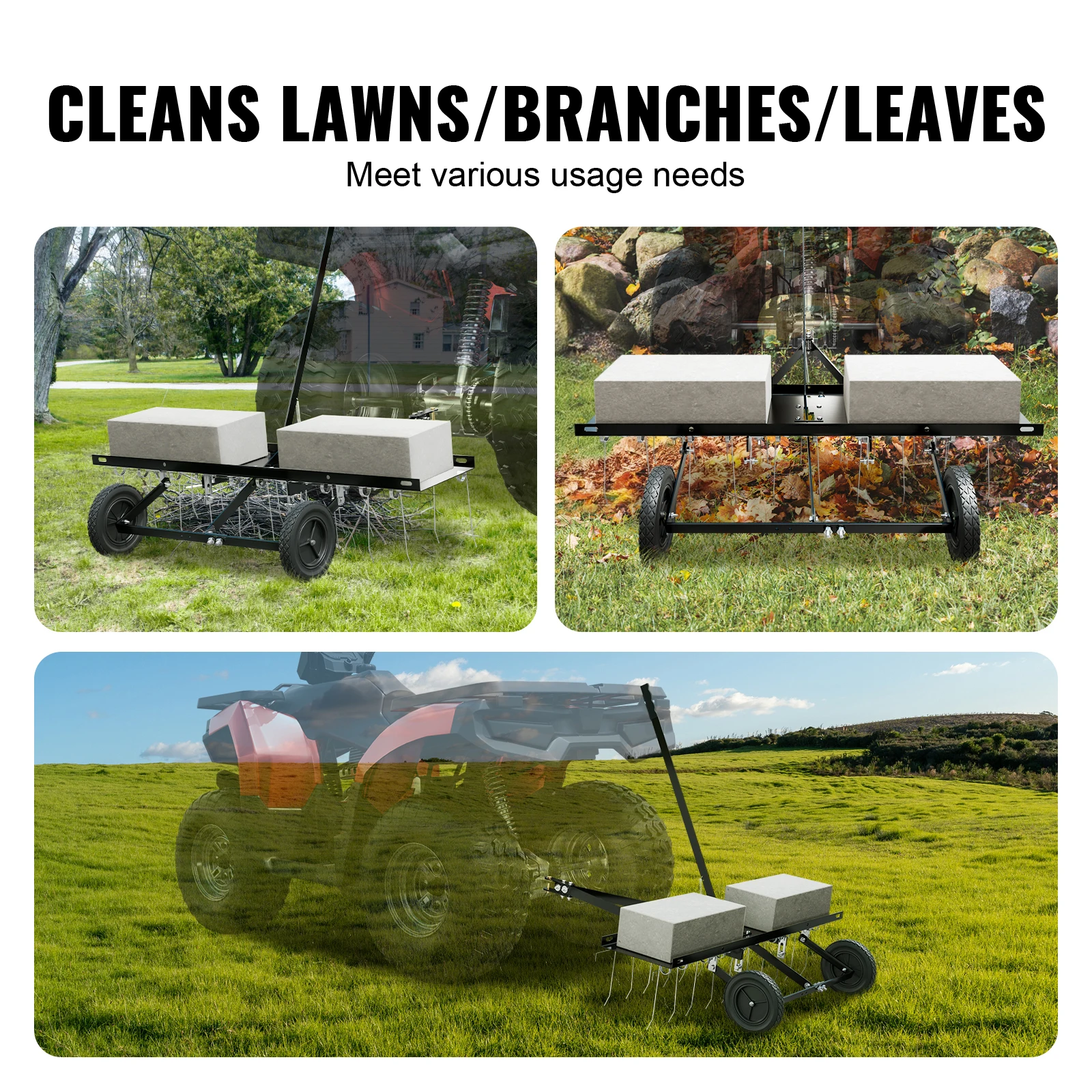 Farming Rake SucceBuy Tow Behind Dethatcher 40in Tow Dethatcher 20 Spring Steel Tines Lawn Rake ATV/Mower Behind Lawn