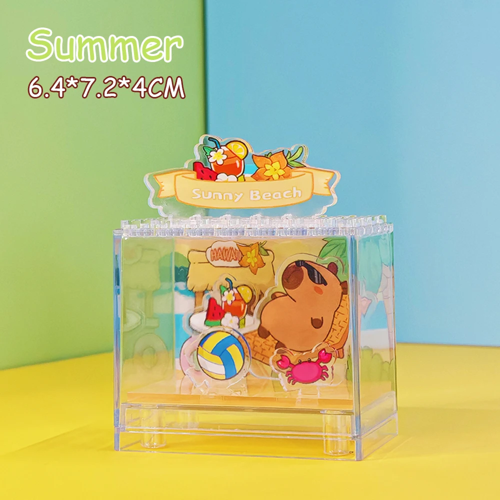 Capybara DIY Assembled Clear Acrylic Boxes Scene Four Seasons Cartoon Creative Collection Desk Ornaments Girls Birthday Gift