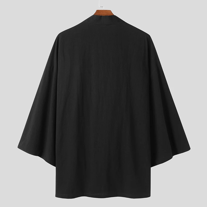 INCERUN Mode Männer Graben Solide Mäntel Offenen Stich Langarm 2024 Casual Japanischen Kimono Streetwear Baumwolle Oberbekleidung Strickjacke – Detail 11