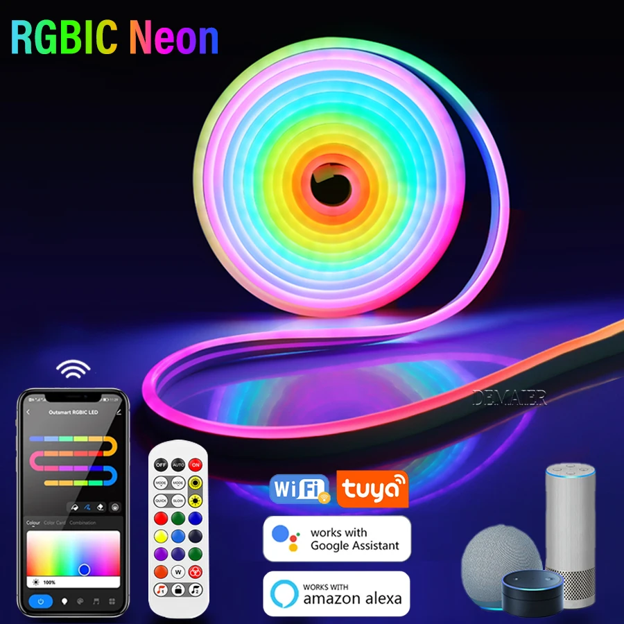 12V flexible led RGBIC LED Neon Rope Light ws2812b with Music  App, 16 Million DIY Colors, Works with Alexa, Google Assistant