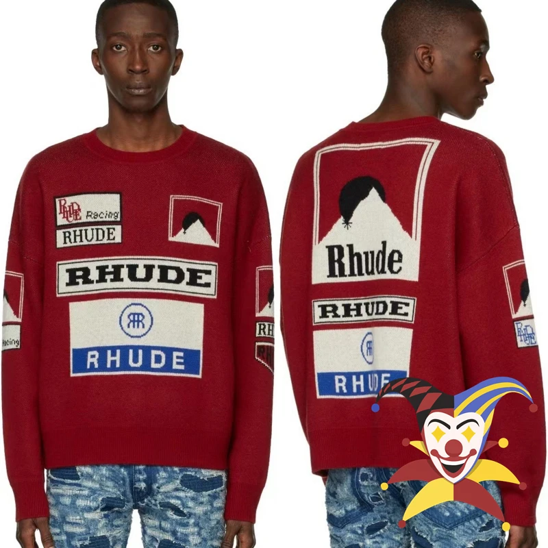 

Rhude Moonlight Red Jacquard Sweater Men Women High Quality Sweatshirts