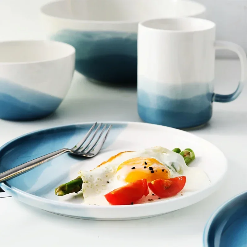 Mountain Scenery Ceramic Dinner Plate Big Round Dessert cake plate Square Steak pizza dish Restaurant kitchen tableware set