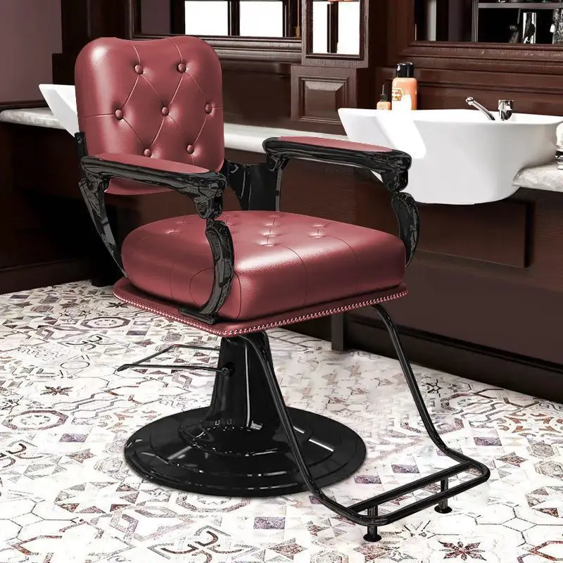 Vintage Barber Chair Salon Haircut High End Men's Hair Styling Shaving Adjustable Swivel Stool Professional Hairdressing Chair