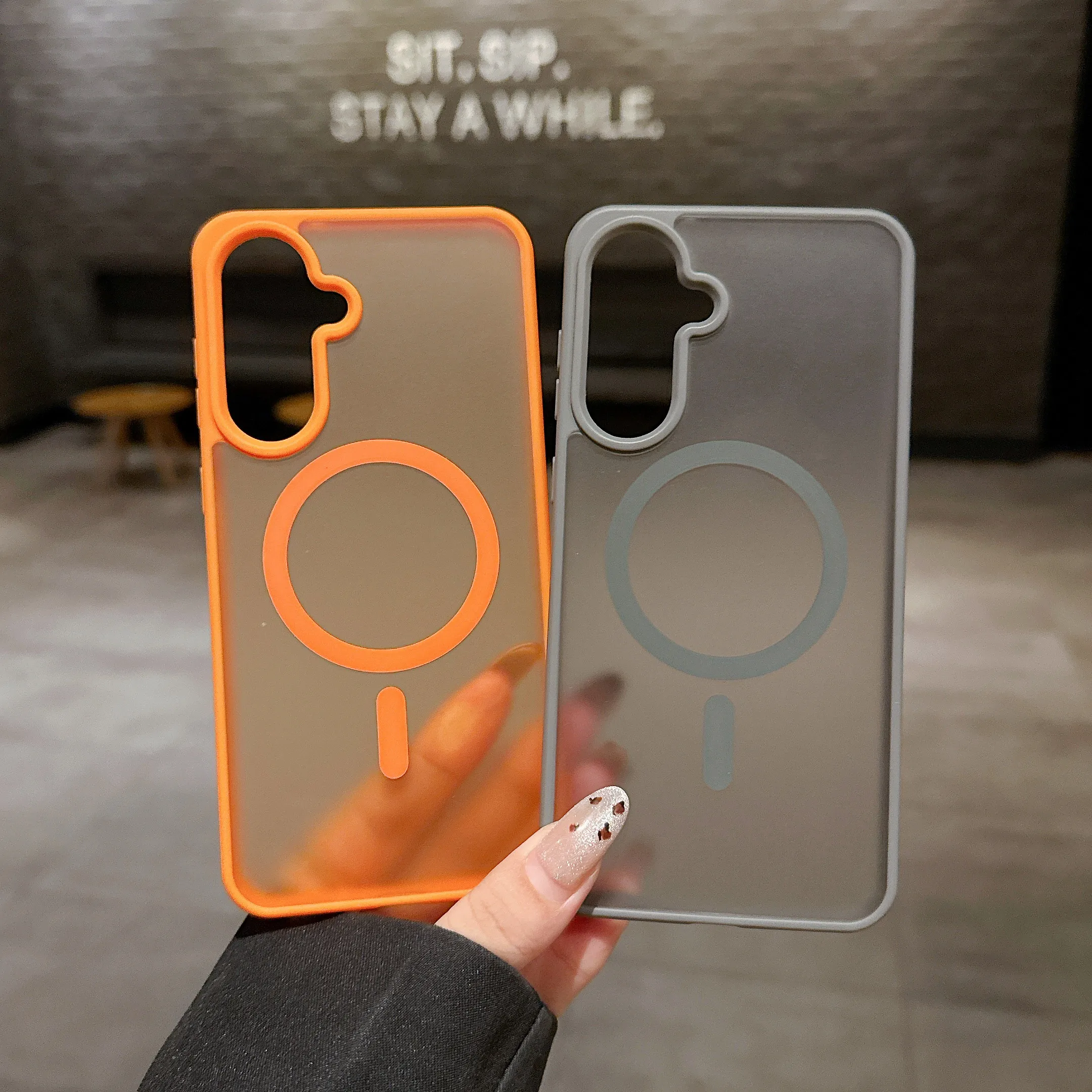 Translucent Magnetic Phone Case with Frosted Shockproof Hard Cover and Soft Frame