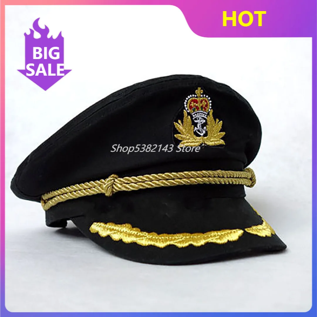 Sailor Hat Men Hats Sailor Captain Hat Black White Uniforms Costume Party Cosplay Stage Perform Flat Navy Military Cap for Adult Men Women