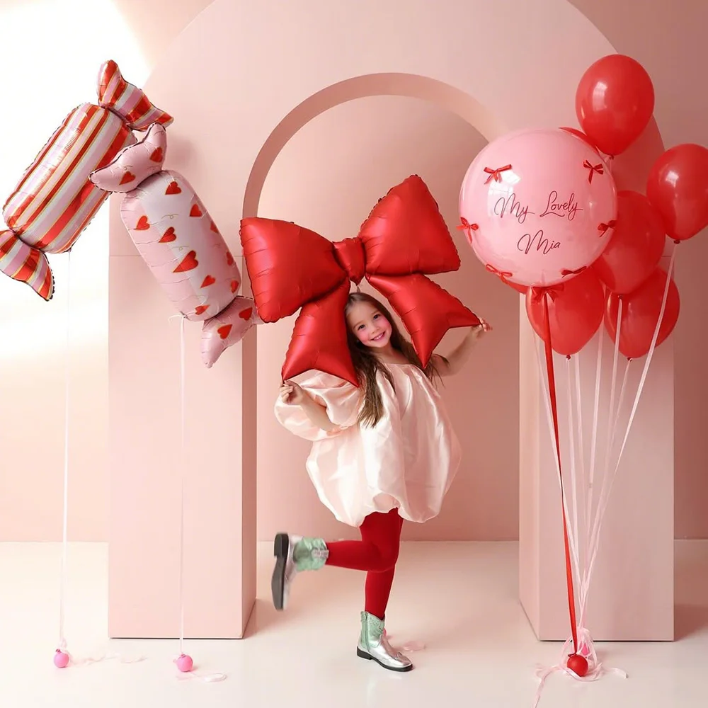 Bogen- und Bonbon-förmiges Ballon-Set in Rot-Rosa für Geburtstagsfeier, Dusche, Verlobung, Hochzeit, Dekoration, Ballon