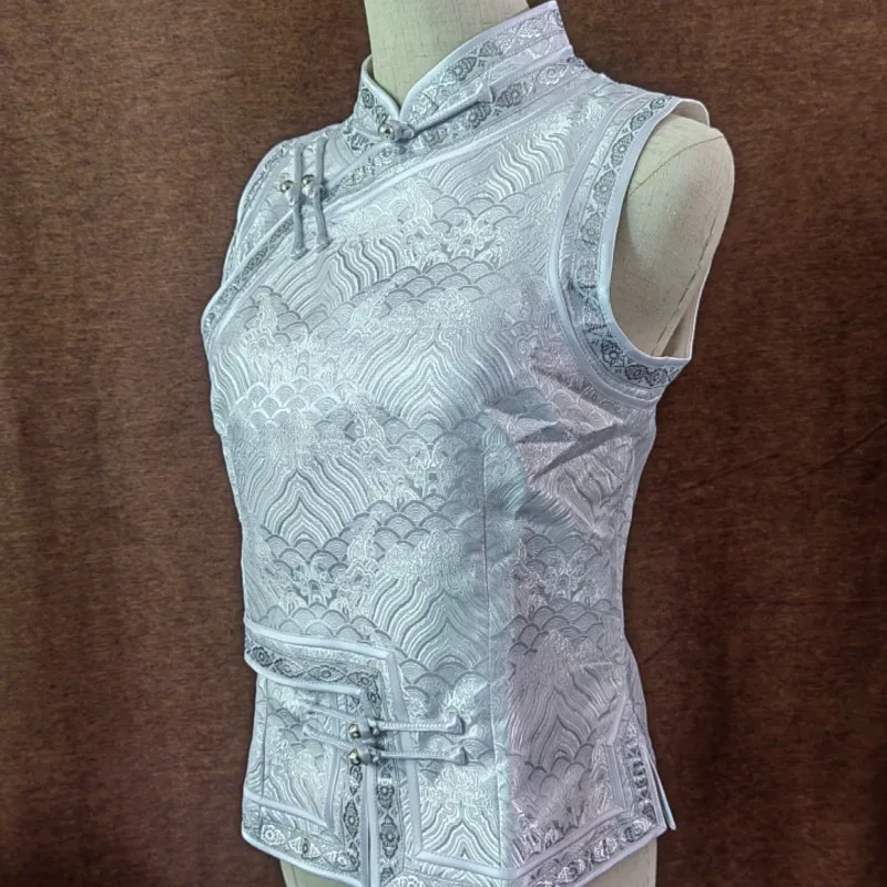 더블 레이어 몽골 조끼, 블랙 에스닉 스타일, 안감 있는 조끼, 맞춤형 재킷