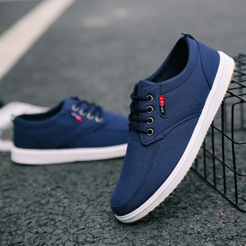 Men's Canvas Shoes Korean Style Breathable Round Head Lace Up Sneakers Casual Work Comfortable Trainers Zapatillas De Deporte 4