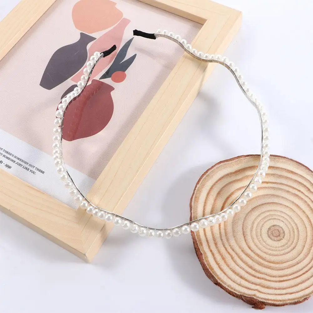 

Korean Cute Lovely Metal Pearl White Headwear Head Hoop Headband Pearl Hair Band Hair Accessories