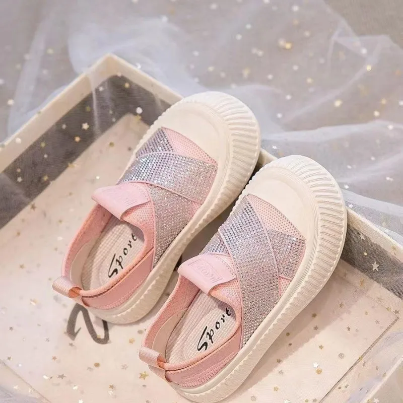 Children's Board Shoes 2023 New Girls' Fashion Rhinestone Mesh Casual Soft Sole Sports Shoes Children's Breathable Casual Shoes children s board shoes 2023 new girls fashion rhinestone mesh casual soft sole sports shoes children s breathable casual shoes