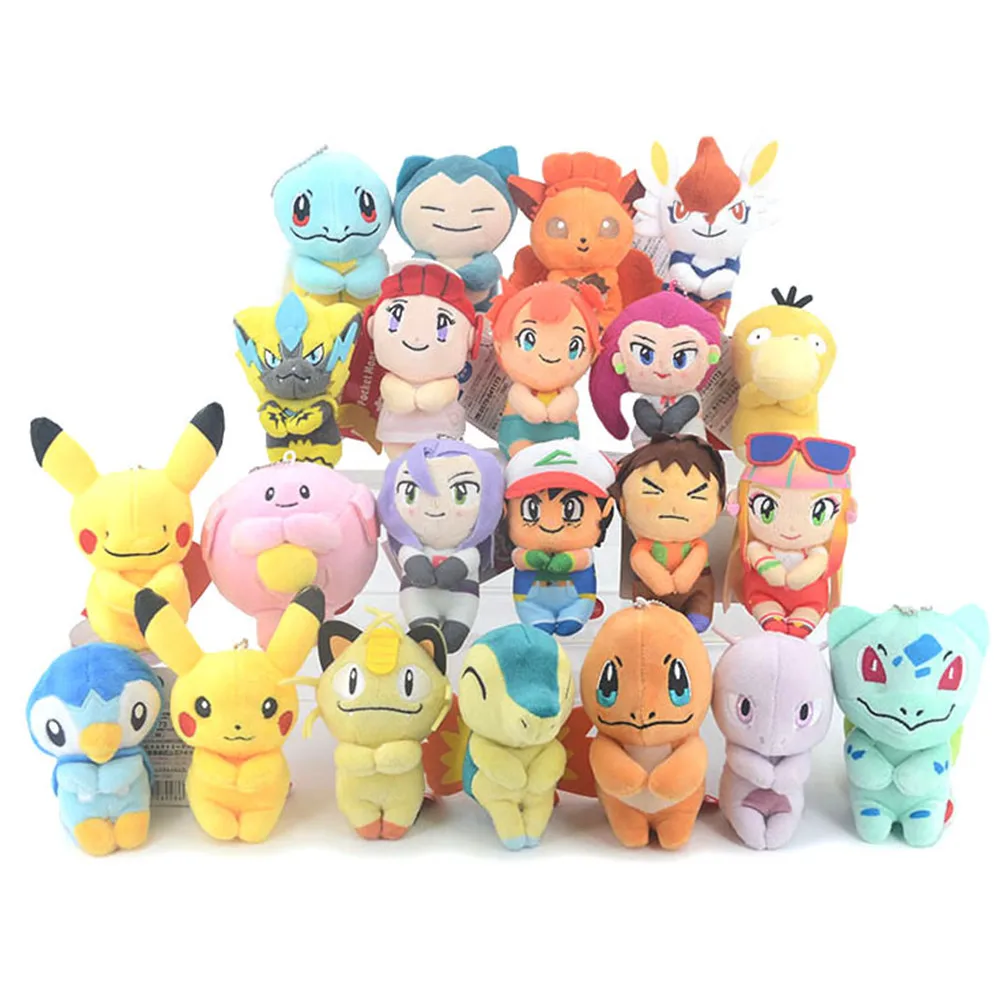 2022 the newest black pokemon plush toy bulbasaur pikachu squirtle snorlax charmander anime game stuffed doll gift for children Pokemon Plush Keychain Doll Pendant Ash Ketchum Pikachu Squirtle Bulbasaur Vulpix Snorlax Charmander Kids Gifts