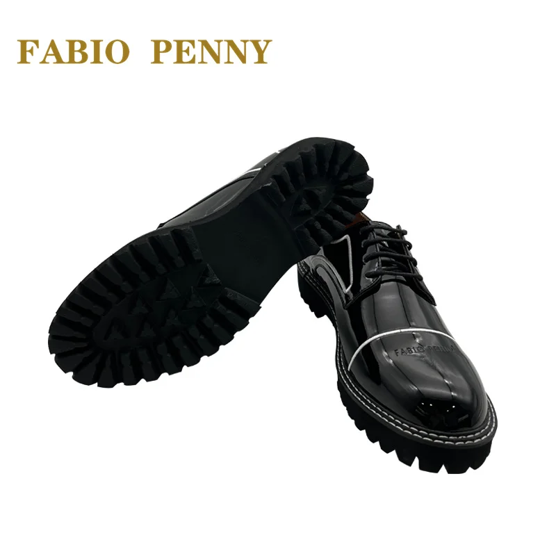 FABIO PENNY summer new men's business formal round head pu thick soled black leather shoes 3