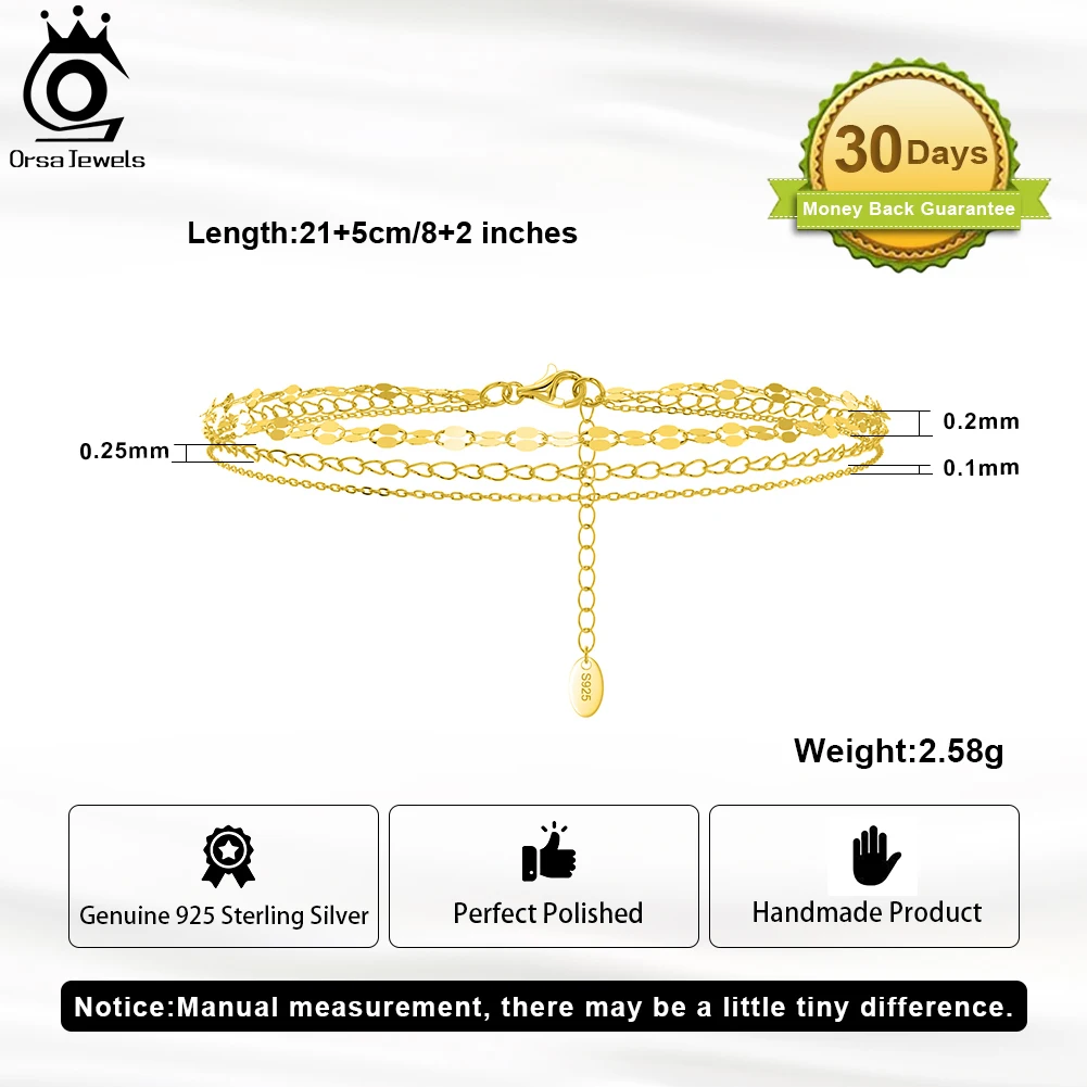 ORSA JEWELS 14K 골드 도금 레이어드 체인 발찌, 실버 925, 여성 발 체인 팔찌, 패션 발목 스트랩 쥬얼리 SA58
