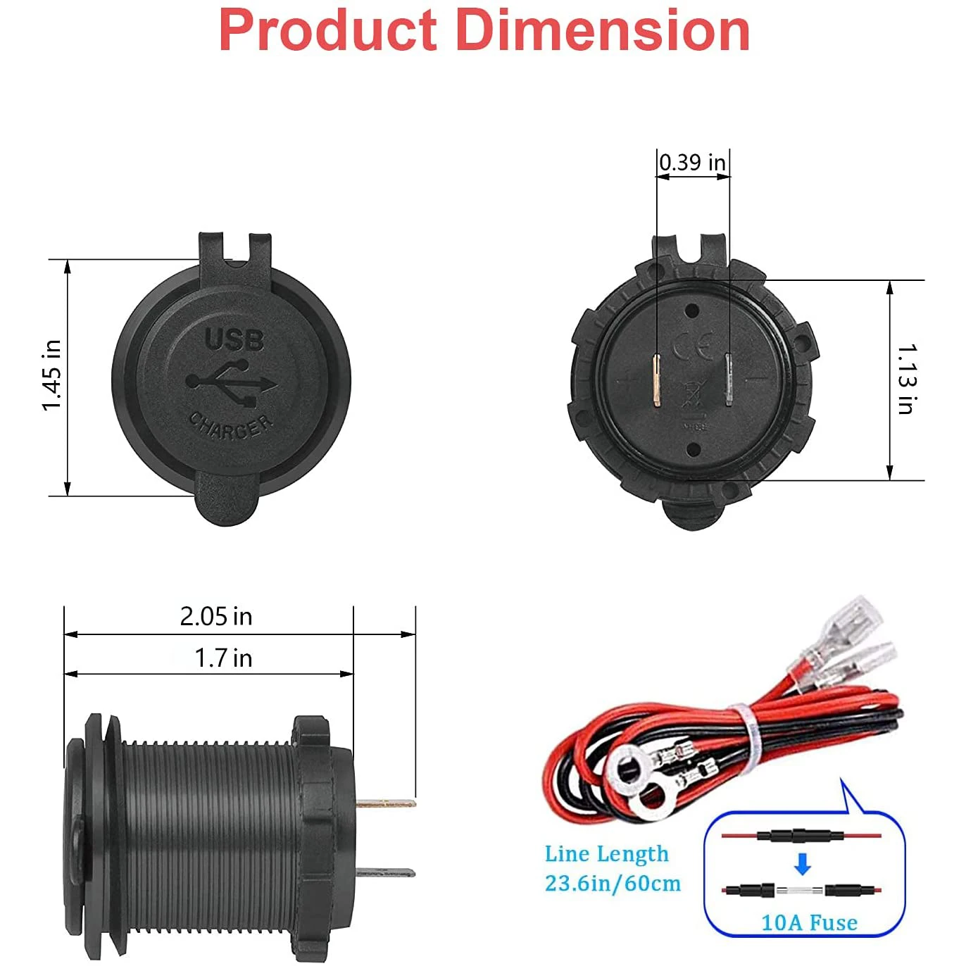QC 3.0 Dual USB Charger Socket,Waterproof 12V/24V USB Outlet with Touch-Switch for Car, Marine,Boat,RV,Motorcycle,Red