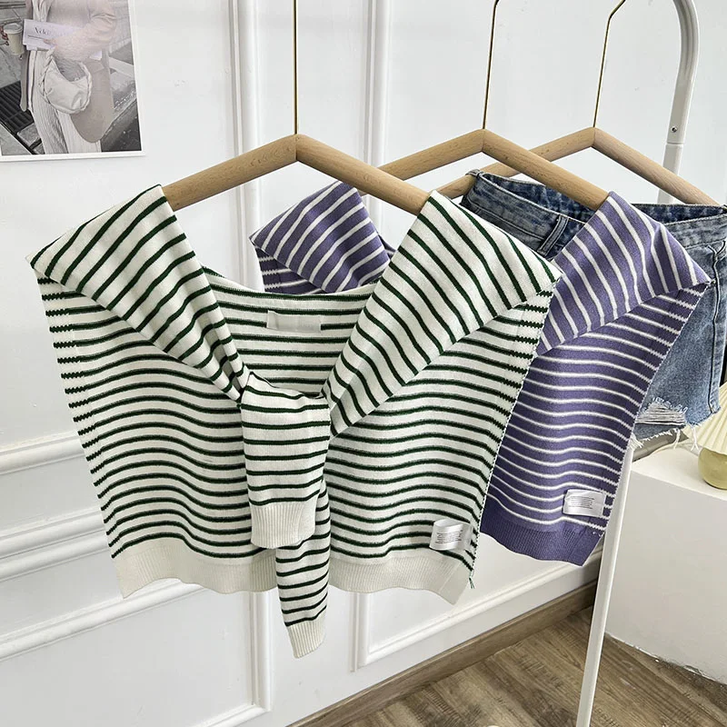 

Women Black White Striped Fake Collar Girls Shirt Detachable Collars Tie False Collar Shawl Shoulder Wrap Neckwear Accessories