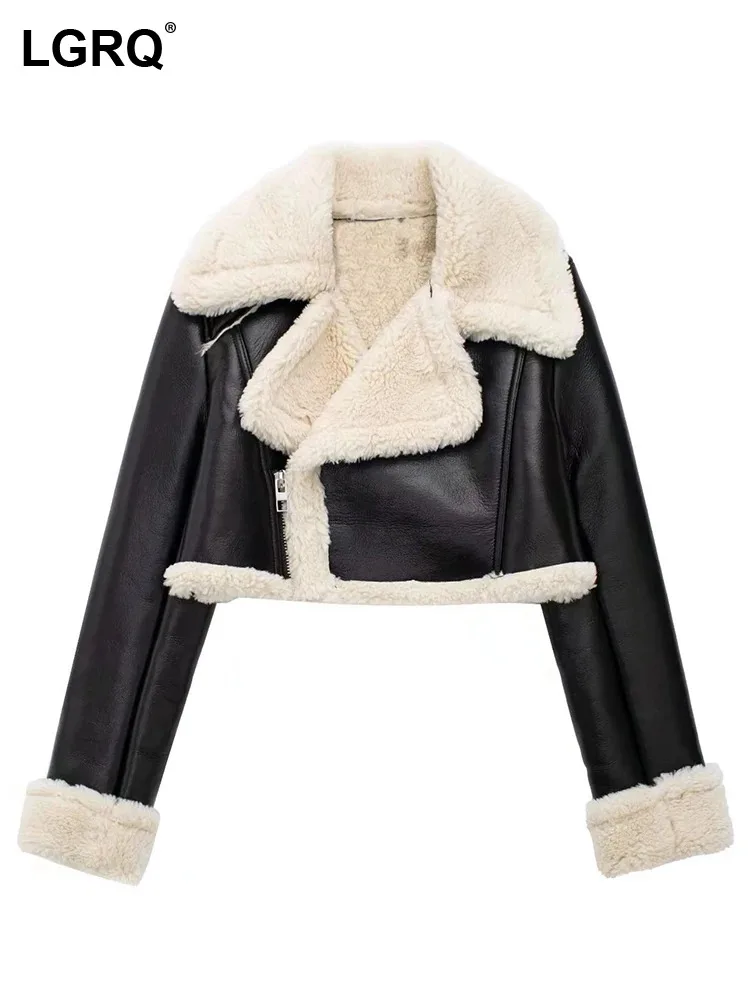 

LGRQ 2024 Winter Leather Pu Women's Liner Fur Street Fashion Reversible Wear Short Jacket Girls High Quality Trendy Coat 19F1667