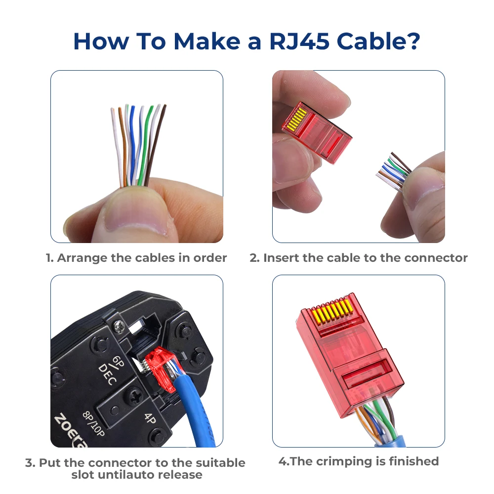 Natalink RJ45 CAT6 CAT5e Durchsteck-Modularstecker 8P8C Kristallende Vergoldet für UTP-Netzwerkkabel (Massiv- oder Litzenleiter) – Detail 5