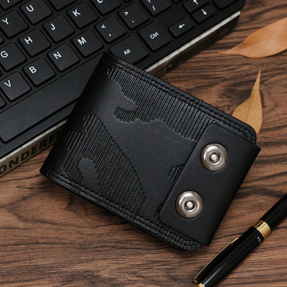 1Pcs PU Leather Wallet Men'S Short Coin Purse Simple Double Row Magnetic Money Clip Large Capacity Wallet Trendy Fashion Casual