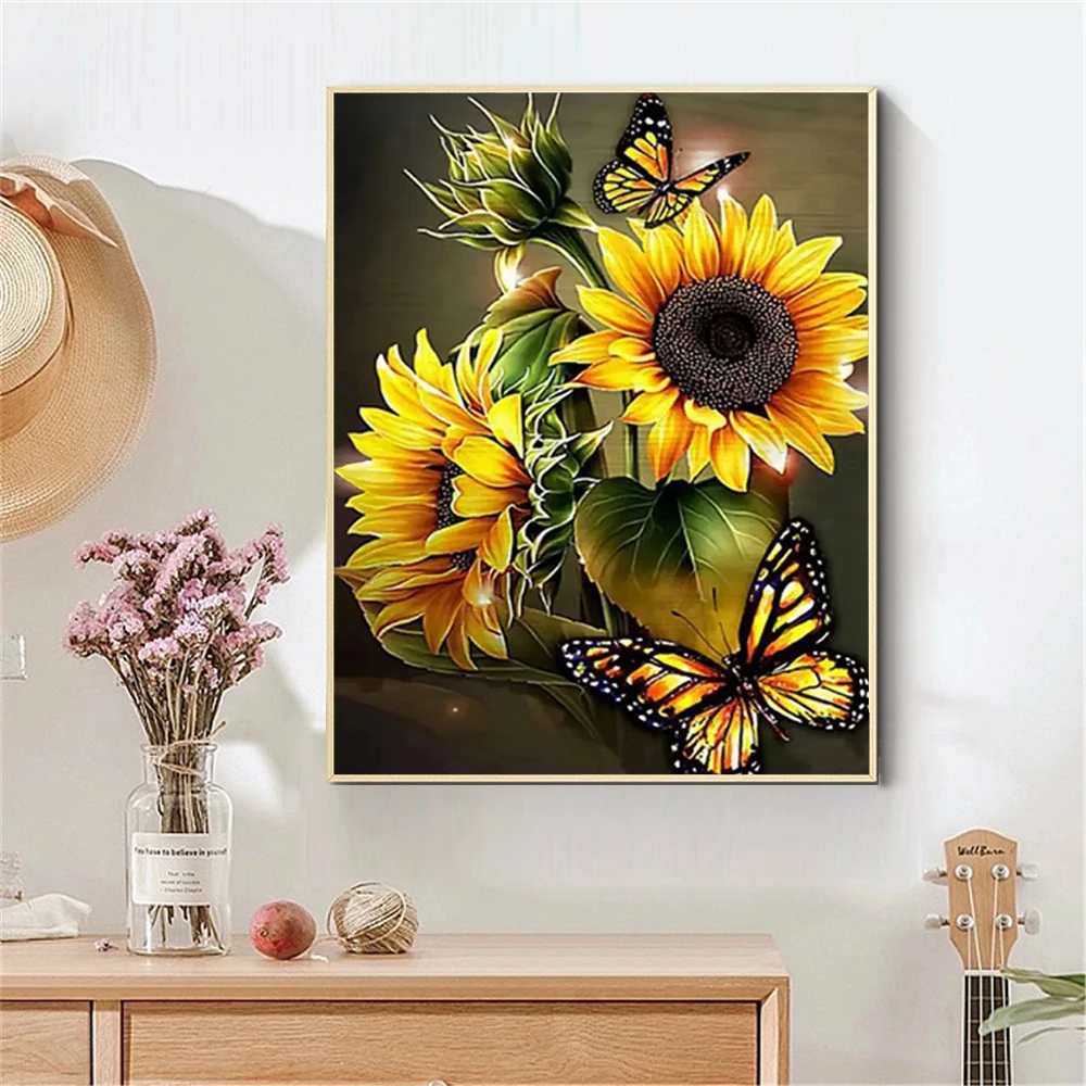 Diamond Painting AZQSD Sunflower Butterfly 20x30cm 30x40cm