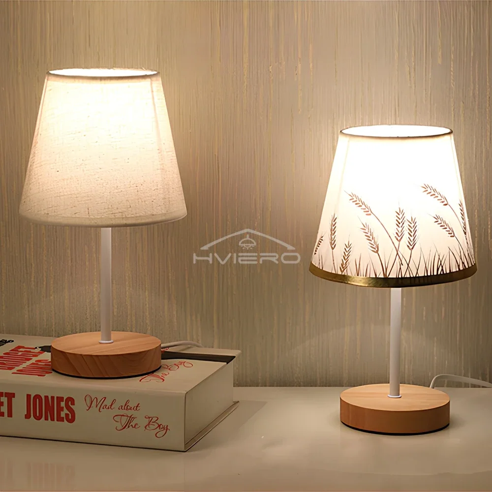 Wooden USB Table Lamp - Modern Bedside Nightstand Light with Cylinder Shade