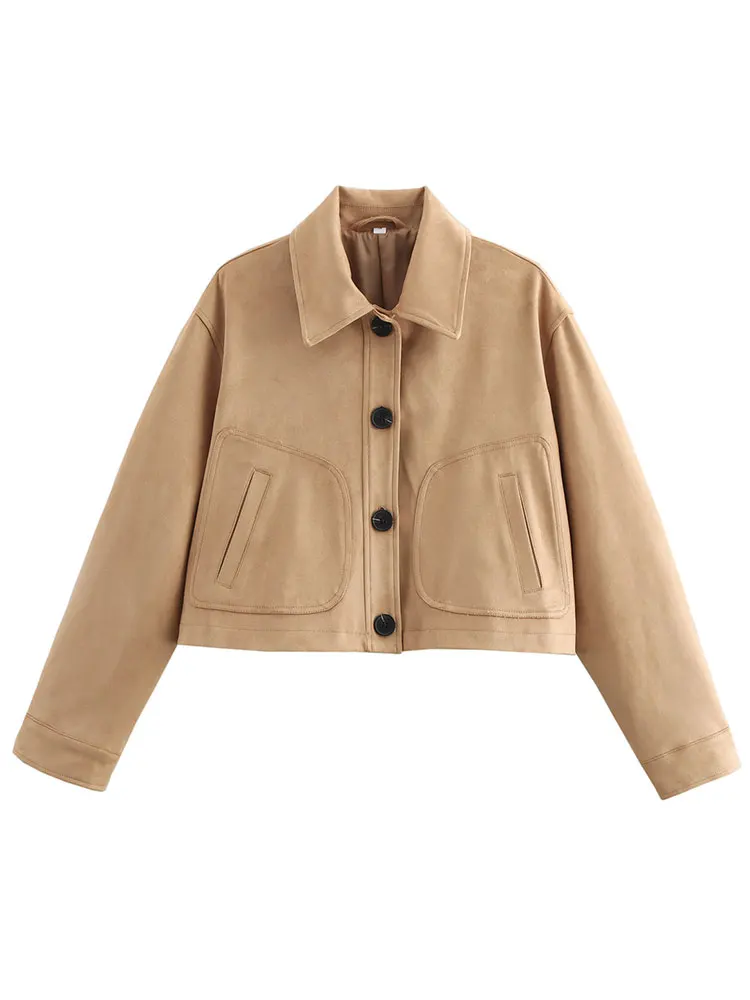 HH Women Casual Solid Short Suede Coats Single Breasted Long Sleeve Lapel Jacket Spring Fashion Female Office Lady Streetwear