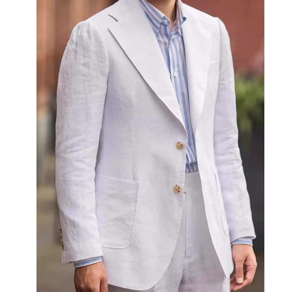 Blazer Men Summer Fashion Notch Lapel Two Buttons Thin Linen Suit Slim Fit Beach Casual Daily Wedding Tuxedo 1 Piece