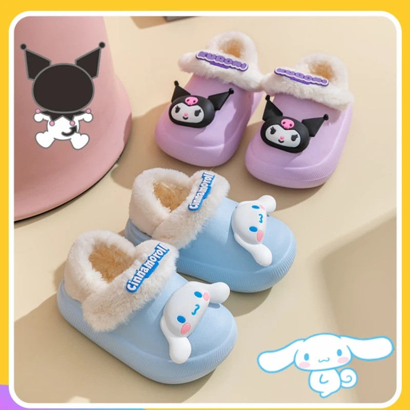 

Kawaii Sanrio Cinnamoroll My Melody Kids Plush Slippers Kuromi Anime Winter House Antiskid Warm Fuzzy Cotton Shoe Cute Toy Gift