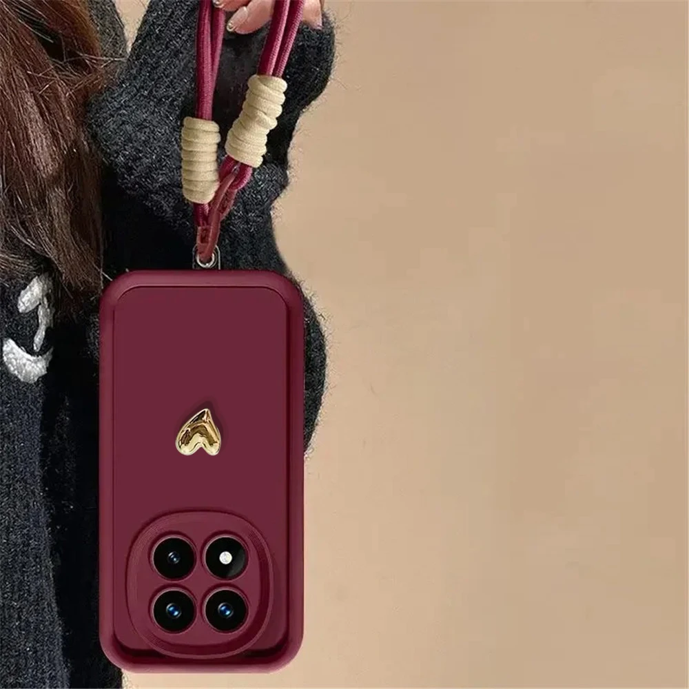 3D Plating Love Heart Phone Case with Lanyard Bracelet Cover