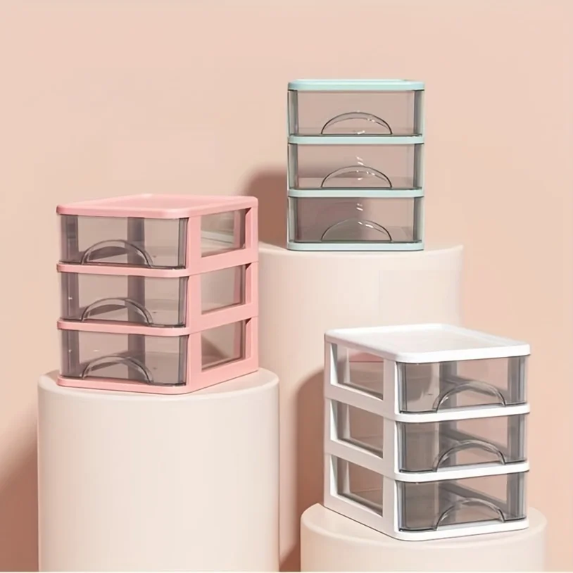 2/3/4 Layers Plastic Desktop Storage Box, Drawer Type Office Transparent Storage Cabinet, Cosmetics Finishing Storage Rack 4