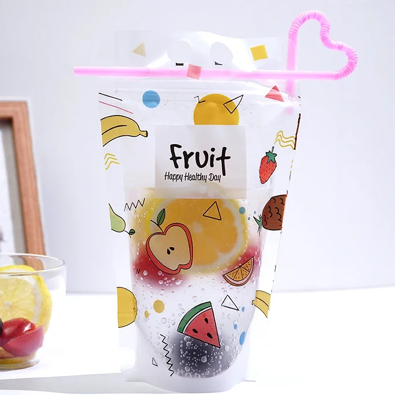 thumbnail image 1 of Nueva bolsa de plástico mate para bebidas, bolsa de embalaje con cierre repetible, con pajita gratis, bolsas para bebidas, bolsas para jugo, café y líquido, 1 of 5