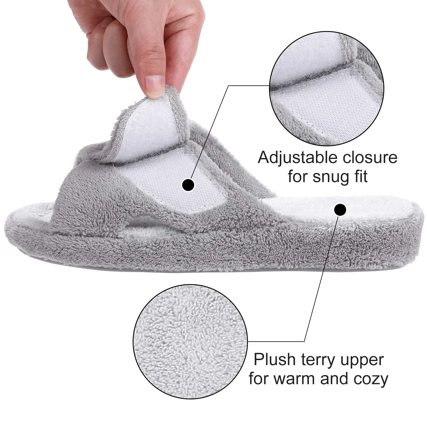 Crestar Home Slippers Arch Support For Women Adjustable Terry Cloth Fuzzy Indoor Slippers New Fashion Open Toe Soft Home Slides 4