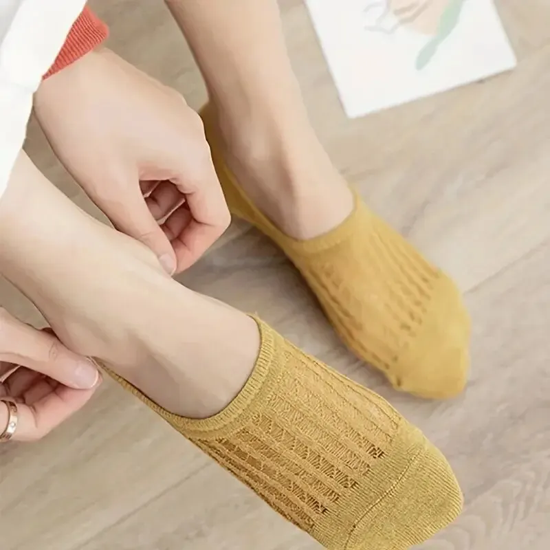 Solid Candy Colors Invisible Silicone Non-slip Women Sock Boat Socks 5 Pairs/Set silicone socks