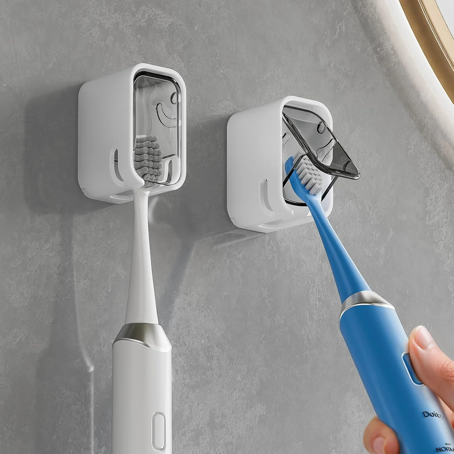 Toothbrush Holder Wall Mounted Electric Toothbrush Storage Rack Dustproof Flip-top Box