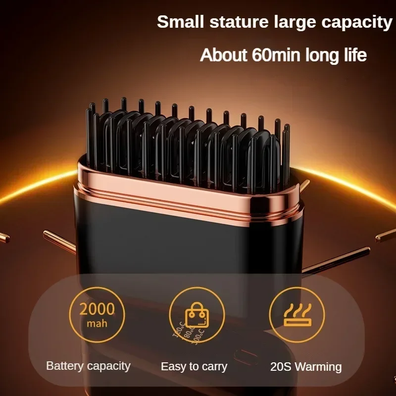 2000mah Mini Hair Straightening Comb Wireless Hair Comb 3 Temperature Adjustment Straightening Brush Straightener hair straightener hair straightener brush hair straightener comb